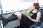 Cake Woman eats salad and looks hot.
