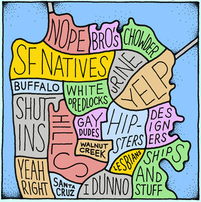 A humorous map of the city. Dogpatch is labelled as 